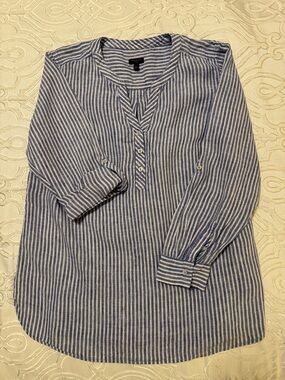 Talbots Blue and White Striped Casual Button-Down Shirt